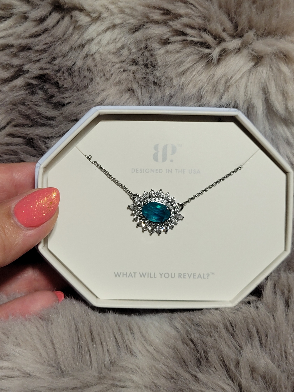 Sparkling Teal Halo Pendant Necklace - Designed in the USA